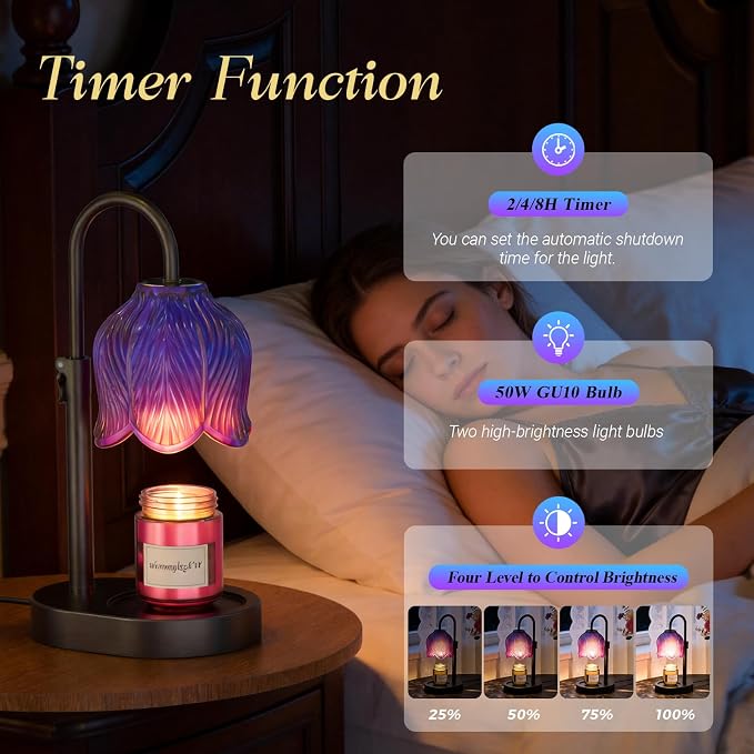 Candle Warmer Lamp with Adjustable Height - Flameless 4-Level Dimmable Wax Warmer, Timer Function & Stylish Design in Multiple Colors (Blue07)
