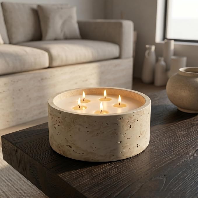 5-Wick Scented Candle-Vanilla & Cinnamon & Milk,Soy Coconut Wax Blend Candle with Acacia Wood Lid,44oz Large Candle,55-Hour Long Burning,Aromatherapy Candle for Home Decor