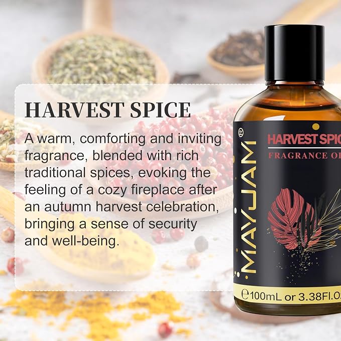 Harvest Spice Fragrance Oil Essential Oil, MAYJAM 3.38FL.OZ Harvest Spice Oil for Diffusers for Home, Long Lasting Scented Oils for Soap Candle Making - 100ML