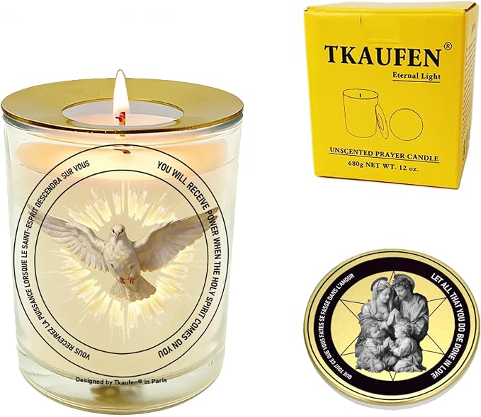 Holy Spirit Prayer Candle 50 Hours│Hand-Poured Natural Soy Wax│Spirit of Truth, Unifier of the Church, Spiritual Gifts, Advocate, Divine Person of the Trinity│Design in Paris│3“×3.6”