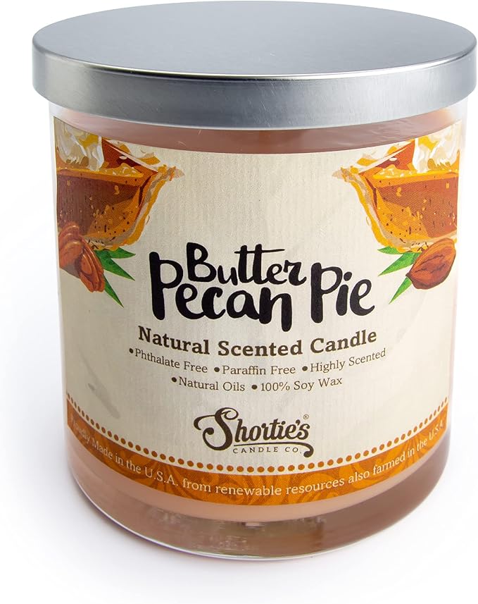 Butter Pecan Pie Scented Natural Soy Candle, Essential Fragrance Oils, 100% Soy, Phthalate & Paraben Free, Clean Burning, 9 Oz.