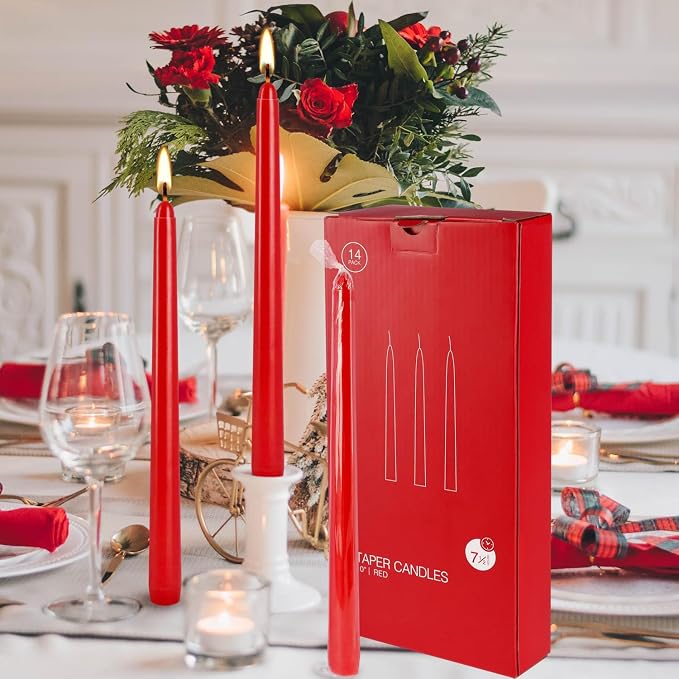 14 Pack Tall Taper candles-10 inch Red Unscented Candles with 8-Hour Burn Time for Christmas, Weddings, New Year Celebrations, Festive Gatherings