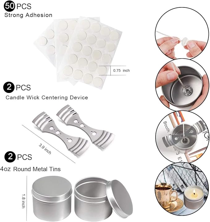 DINGPAI Candle Making Supplies, DIY Candles Craft Tools Including Candle Make Pouring Pot, Candle Wicks, Candle Wicks Sticker, 3-Hole Candle Wicks Holder, Candle Tins and Spoon