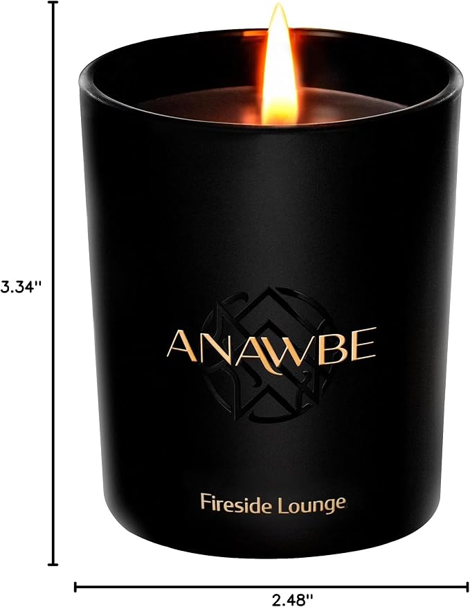 Fireside Lounge Scented Candle for Men - Soy, Black, Luxury Vessel & Gift Box - 45-Hour Long-Burning Premium Masculine Scent
