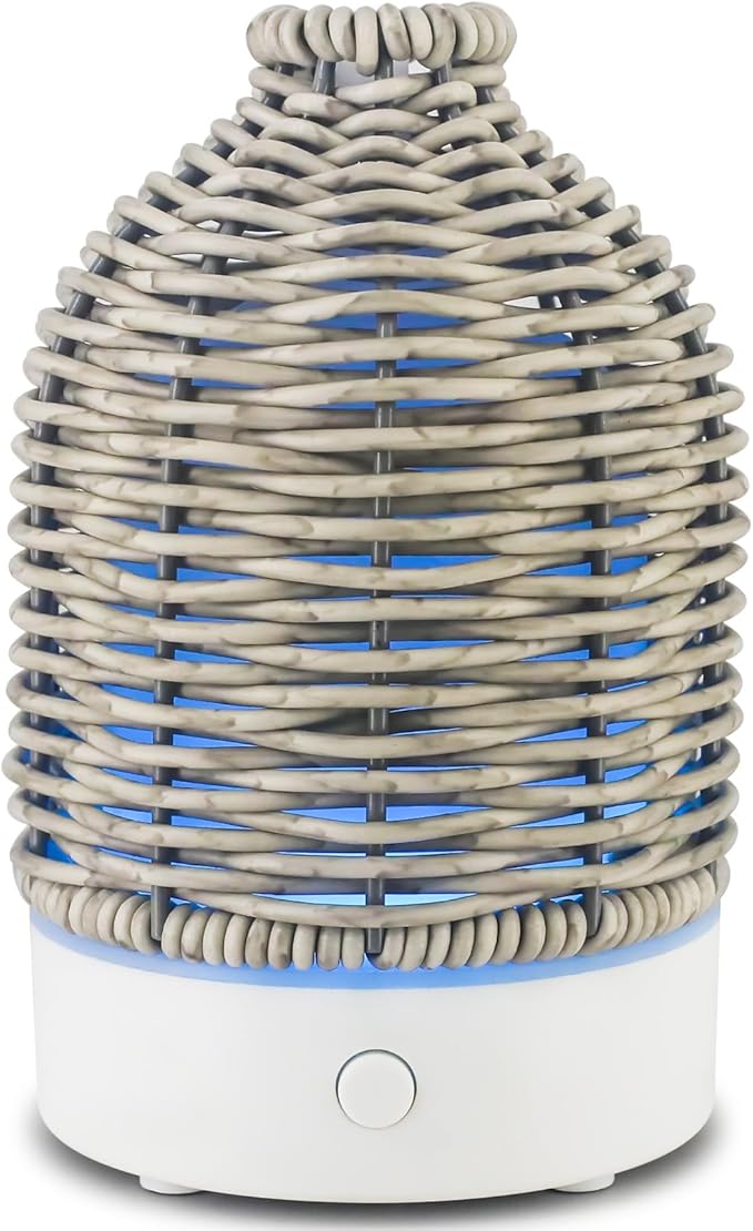 VICTORIA AROMA Essential Oil Diffuser - Multifunction Aromatherapy Diffuser 7 LED Color Changing Light 100ML Rattan Diffuser Easy to Clean Suitable for Home,Office (Grey)