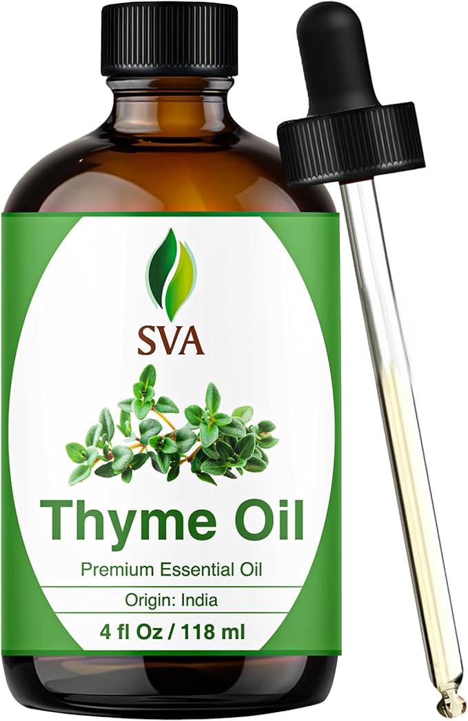 SVA Thyme Essential Oil 4 Fl Oz – for Aromatherapy, Diffuser, Skin & Hair Care – Ideal for Massage & DIY Blends – with Dropper