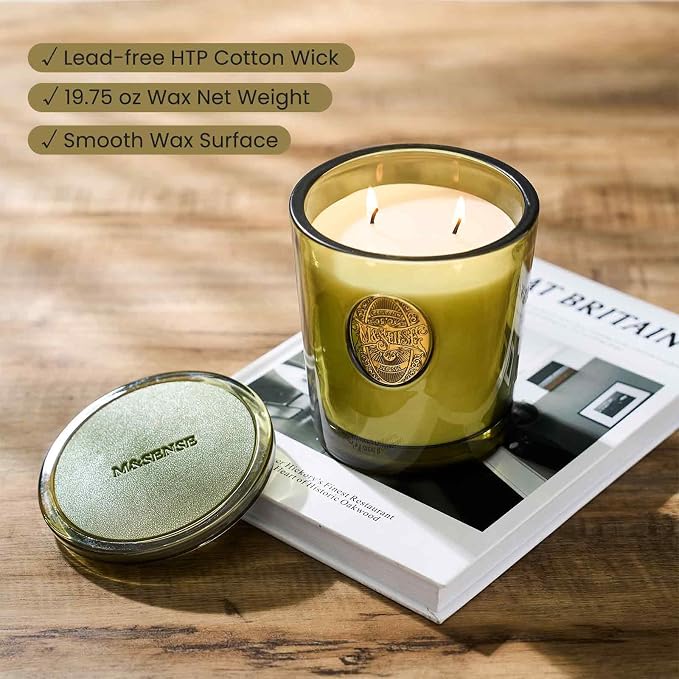 M&SENSE Large Two-Wick Strong Soy Candle | Sandalwood Jasmine & Green | 19.8 oz, 120H Burn Time | Luxury Candle for Relaxation, Gifting, Home Décor | Candles for Mothers Day Gifts