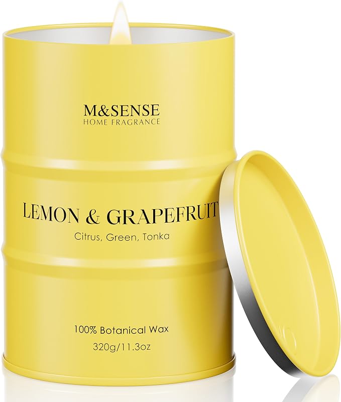 M&SENSE Lemon Candle,Summer Grapefruit Scented, Lemon Soy Candles 11.3oz 70 Hour Slow Burning, Limoncello Highly Scented Citrus Candles for Bathroom, Fresh Smelling Candle