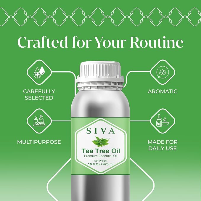 Siva Tea Tree Essential Oil 16 Fl Oz – for Diffuser, Skin & Hair Care – Ideal for Aromatherapy, Massage & DIY Blends