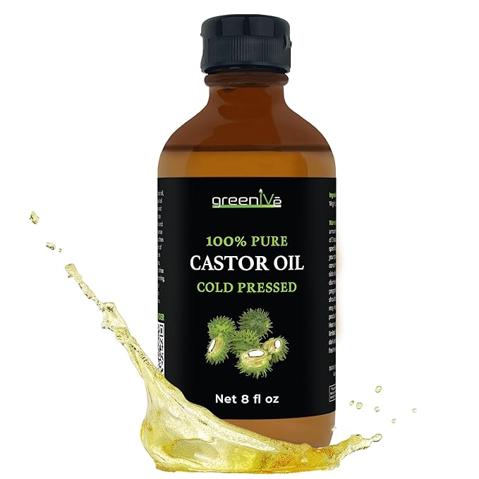 GreenIVe 100% Pure Castor Oil – Cold-Pressed, Hexane-Free – Hair, Eyebrows, Eyelashes, Skin Moisturizer, Castor Pack Wrap Oil GLASS Bottle (8 Fl Oz)