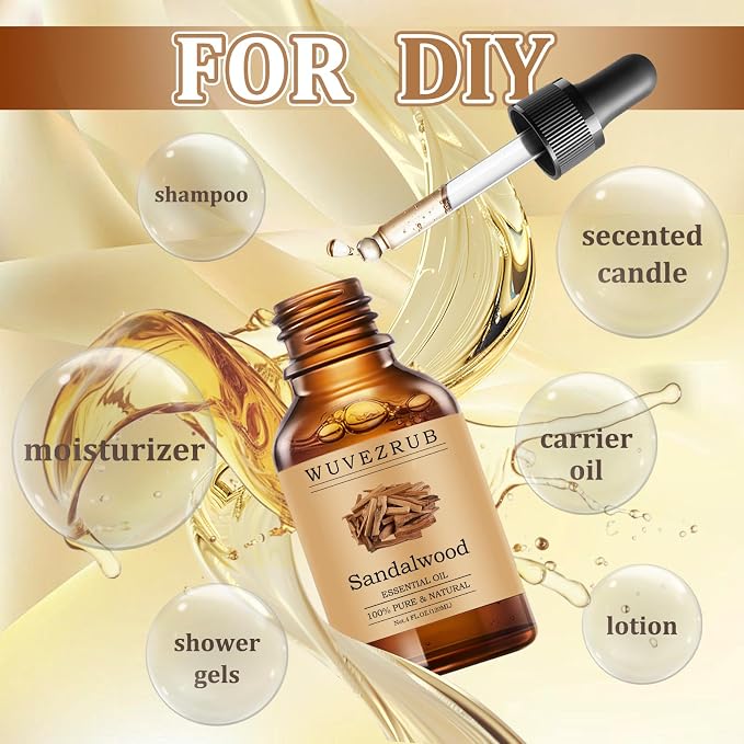 Sandalwood Essential Oils 120ML, Pure Sandalwood Essential Oil for Aromatherapy Diffuser - 4 Fl Oz