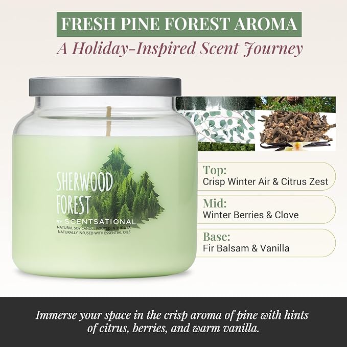 Scentsational Sherwood Forest Jar Candle – Large 19 Oz Soy Blend Scented Candle with Forest-Inspired Notes & Essential Oils – Non-Toxic Decorative Candle for Home Décor & Relaxation