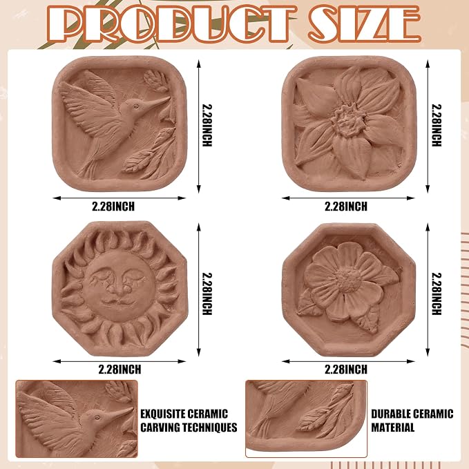 AceOrbit 4 Pcs Ceramic Clay Diffuser Passive Aromatherapy Oil Diffuser Essential Oil Accessories Hummingbirds Daisies Sun Lotus Flowers for Car Office Desk Home Decor Mini Terracotta Housewarming Gift