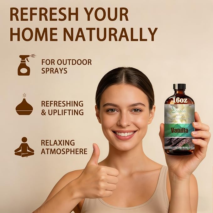 Vanilla Essential Oil - Vanilla Fragrance Oil for Diffuser, Massage, Humidifier, DIY Candle, Soap Making, Home, Bath, Yoga - 16 fl oz (480ml) - ZODION Essential Oils