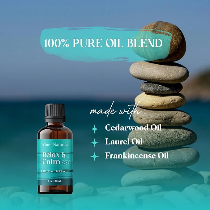White Naturals Relax & Calm Essential Oil Blend – Soothing Aromatherapy Blend for Tranquility, 100% Pure & Natural, Perfect for Diffuser & Self-Care, 1oz