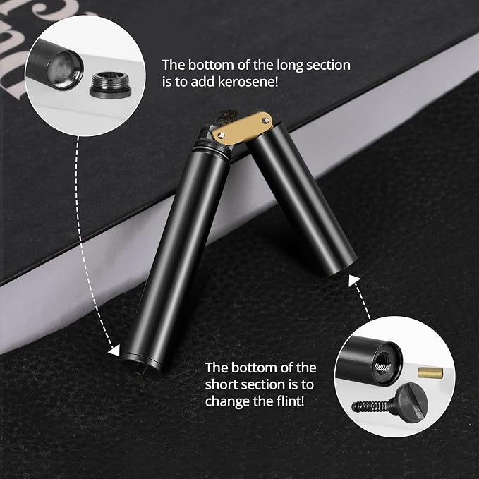 CHOICEDC Vintage Lighter, Cool Trench Lighter, Unique Kerosene Lighters Fluid Refillable, Novelty Nunchuck Slim Lighters, Fancy Antique Gifts for Men Dad Husband (Black)