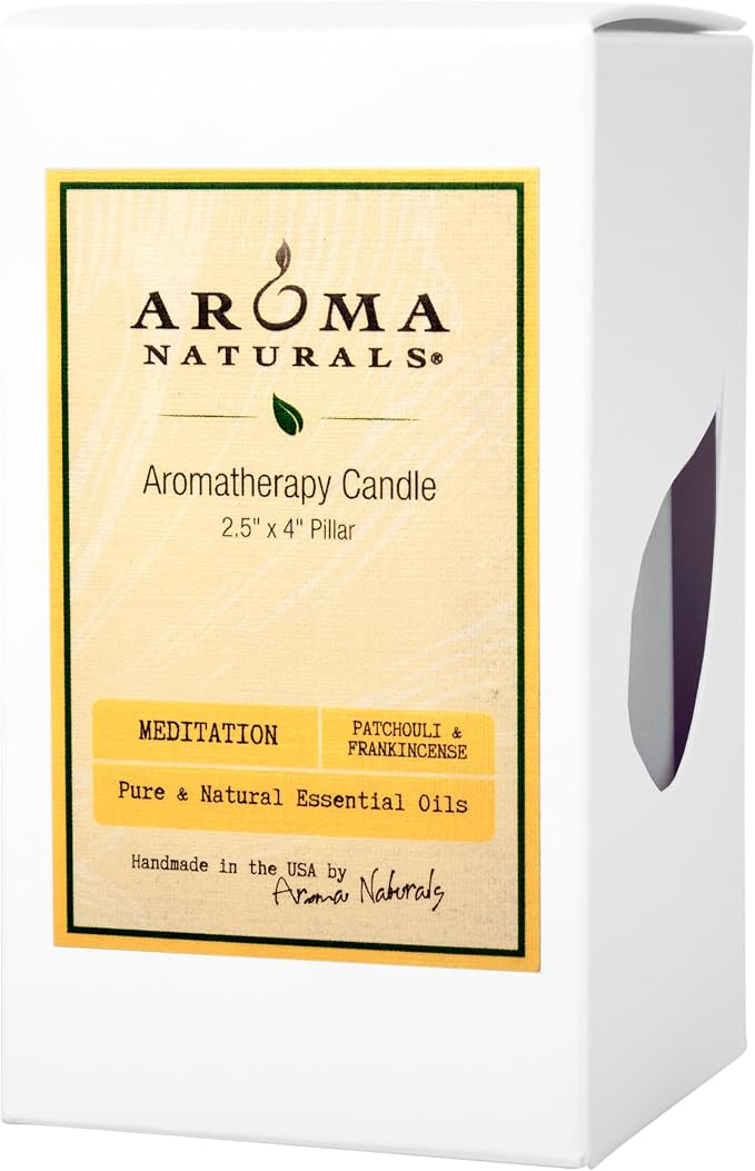 Aroma Naturals Patchouli and Frankincense Essential Oil White Scented Pillar Candle, Meditation, 2.5 inch x 4 inch