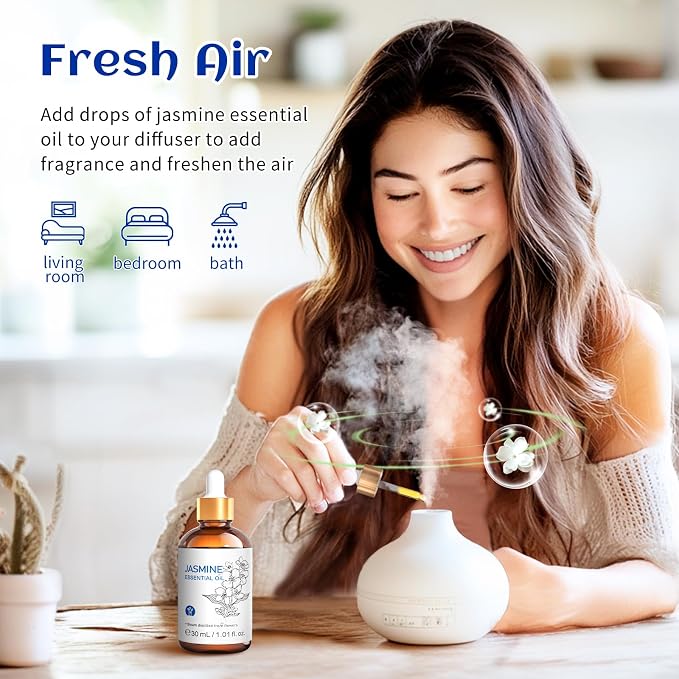 HIQILI 1 Fl Oz Jasmine Essential Oil, for Diffuser, Hair, Skin, Perfume Making - 30ml