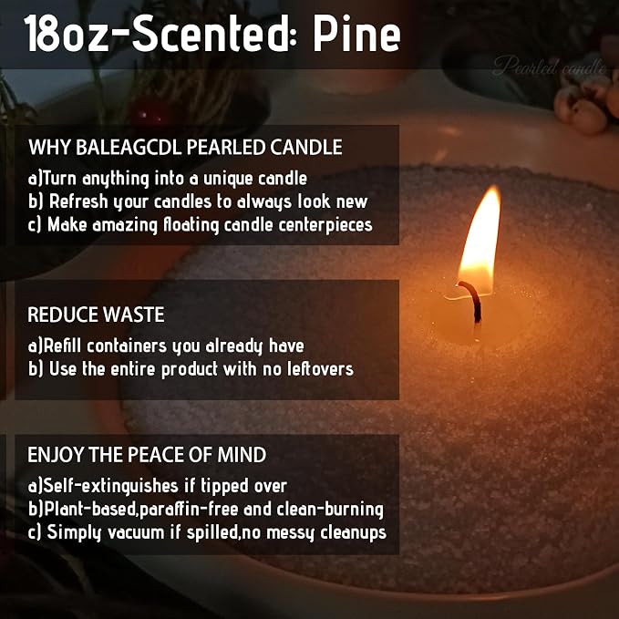 Resin Hour Pearled Candle 18 Oz with 30 Wicks - Pine Scented Sand Candles White Refillable Wax Lasts Up to 120 Hours Smooth and Clean Burning for Candle Making DIY