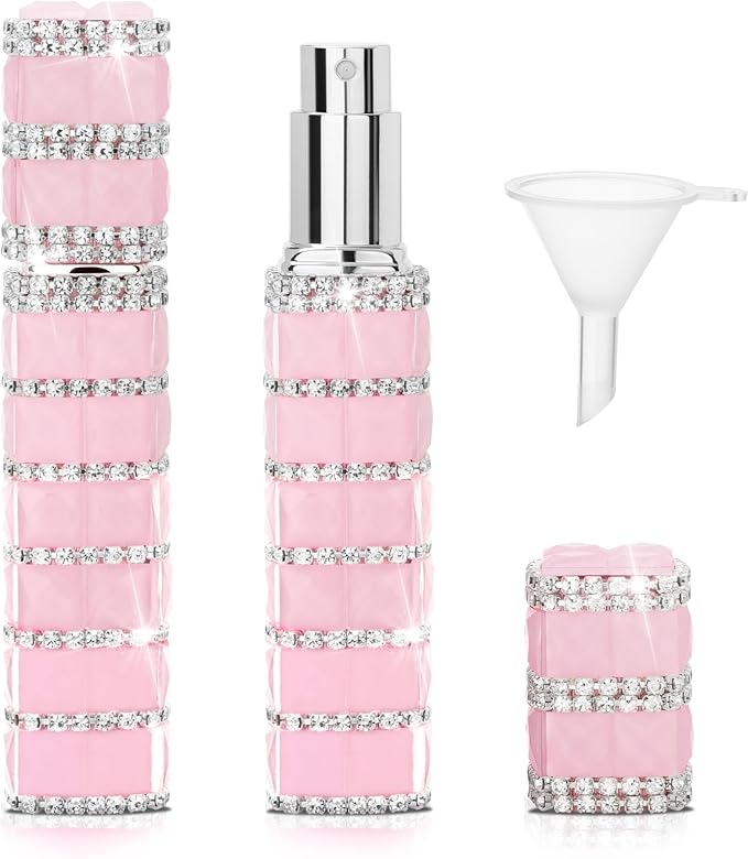 Travel Perfume Atomizer Refillable Bottle, 12ml Rhinestone Mini Perfume Bottles Empty Refillable Travel Atomizer Sprayer with Funnel (1Pc-Pink)