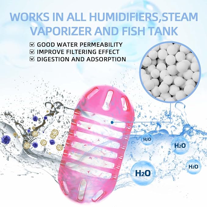 15 Pack Universal Humidifier Cleaner, Demineralization Cartridge for Humidifier Compatible with All Humidifiers and Fish Tanks Cleaning Ball, Purifies Water, Reduce Scale and White Dust, Pink