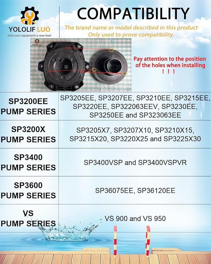 Pool Pump Parts (Includes Items: SPX3200B3 Pump Diffuser and SPXHKIT100 Pool Pump Seal Kit) Compatible with SP3200EE, SP3200X, SP3400, SP3600, VS 900 and VS 950 Pump Series