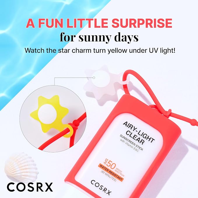 COSRX Vitamin E Sunscreen & Airy Light Sunscreen Stick with Free Keyring, Amazon Exclusive, Korean Sunscreen for Oily Skin, Beach Essentials, Summer Travel Essentials, Korean Skin Care Set
