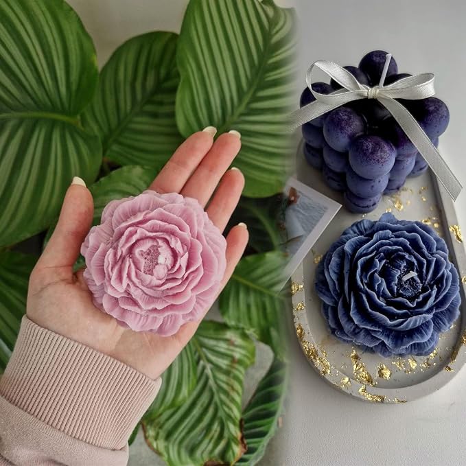 2 Pack 3.14 inch Peony Candle Molds Set - Large & Medium 2.55inch Silicone Mold for Soap Candle Making, 3D Flower Reusable Silicone Molds(Peony 2 Pack)