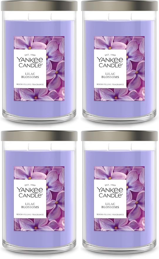 Yankee Candle Lilac Blossoms Scented, Signature 20oz Large Tumbler 2-Wick Candle, Over 60 Hours of Burn Time (Pack of 4)