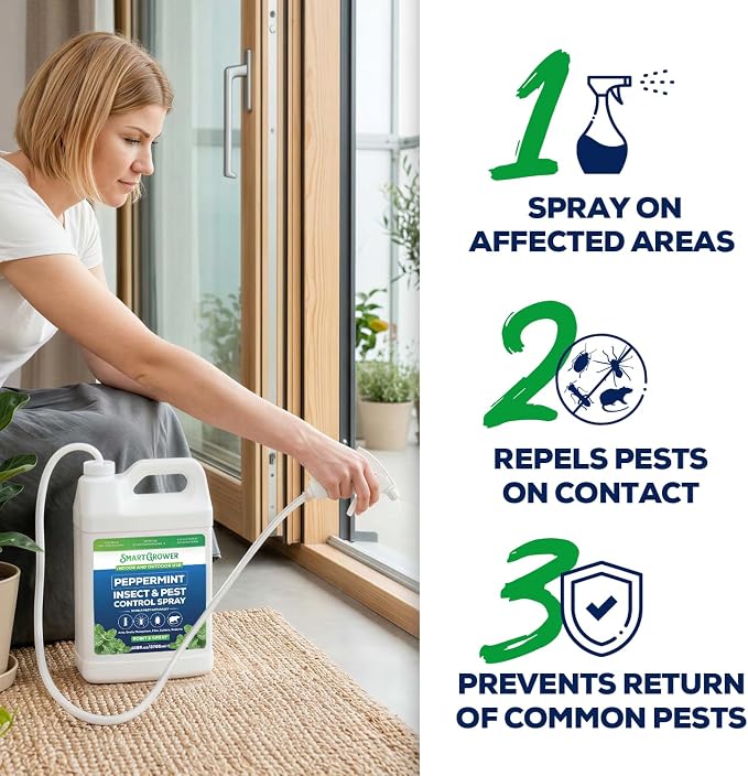 All Natural Peppermint Oil Insect & Pest Control Spray 128oz with Trigger Sprayer, Repels Mice, Spiders, Ants, for Home, Indoor, Outdoor, Garden Maximum Strength– 128 oz Smart Grower