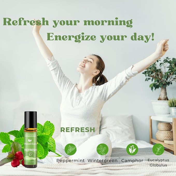 Therapeutic Grade Essential Oils Roll-On Set with Gift Box (Refresh, Breathe, Sleep), Natural Energy Boost, Head Comfort, Deep Relaxation, Sleep Support, Clear Breathing, Self-Care Gift, 3x10ml