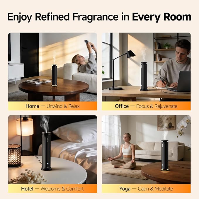 FEPPO Waterless Diffuser – Diffuser for Home, Hotel, Office | Essential Oil Diffuser Starter Kit with 5×20mL Hotel Scent Oils, 6 Scent Levels, 4 Timer Modes, Quiet Diffuser, 1000+ Sq Ft