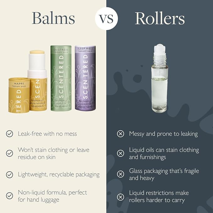 Scentered Aromatherapy Balm Gift Set - Positive & Relaxed - Pack of 3 Balms: Happy, De-Stress, Sleep Well - Lavender, Cedarwood, Rosemary Essential Oil - Mindfulness Gifts for Women