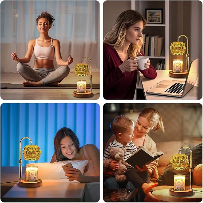 Candle Warmer Lamp with Timer Adjustable - Height Candle Warmer, Dimmer, Vintage Glass Wax Melting Lamps for Home Decor, for Candles in Jars with 2 Bulbs