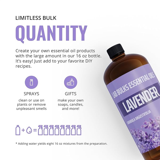 Lab Bulks Essential Oil (2-Pack) Lavender Essential Oil for Diffusers, Candles, Hair, Spray, Home – 16 oz Bulk