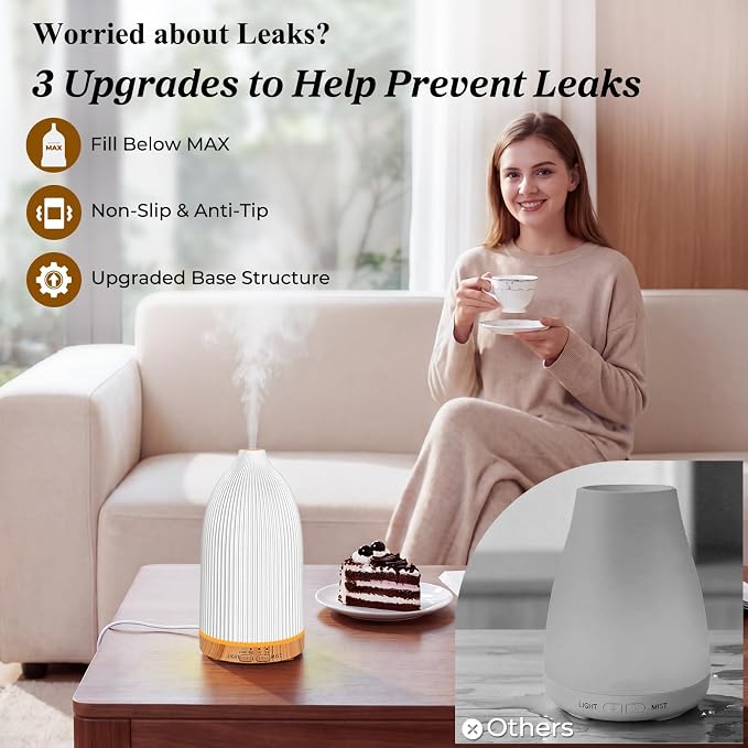 URPOWER 150ML Essential Oil Diffusers for Home, Ultrasonic Aromatherapy Diffuser with 7 Color Changing Lights, Timer & Auto Shut-Off, Scent Diffuser for Bedroom, Office, Yoga