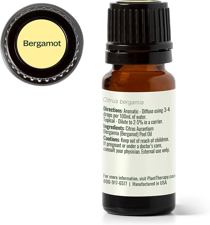Plant Therapy Bergamot Essential Oil 10 mL (1/3 oz), 100% Pure, Undiluted, Uplifting, Fresh Sent for Aromatherapy and Clear Skin