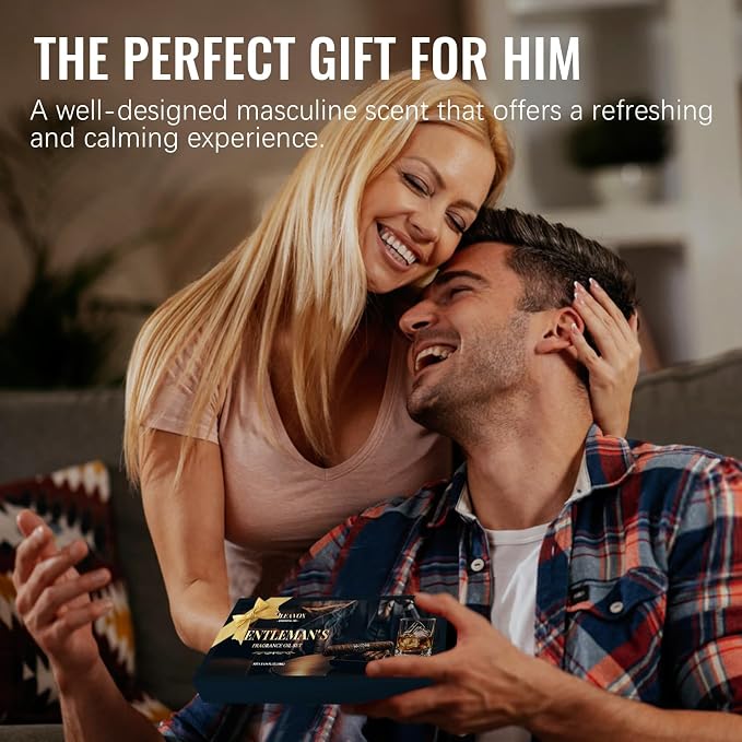 Men Essential Oils Gift Set, Premium Fragrance Oil for Diffusers for Home, Candle & Soap Scents,Agarwood & Leather,Tobacco & Vanilla, Sandalwood & Amber, Cypress & Sage, Rum & Musk,Cedarwood & Oud