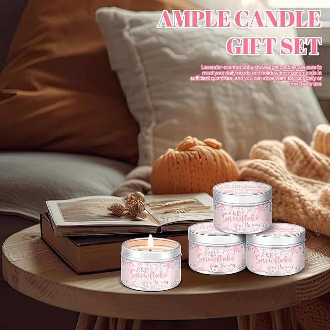 MTLEE 24 Pcs Snowflakes Baby Shower Party Favors Candles Lavender Scented Baby Shower Favors for Guests Rustic Tealights Candles Gender Reveal Return Gifts (1.2 oz, Pink)