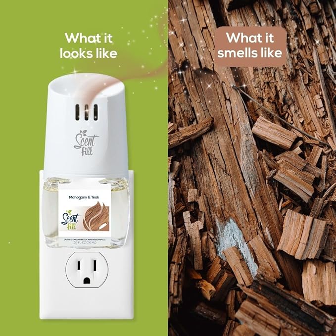Scent Fill Mahogany Teak Plug in Air Freshener, Scented Oil Refills, 2 Refills + Diffuser