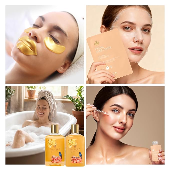 25 Pcs Mother's Day Gift, Bergamot & Rose Bath & Body Gift Set for Women, Hydrating Skin Care Kit, Pamper Self Care Gifts, Leather Bag, Necklace, Christmas, Birthday, Anniversary, Mom