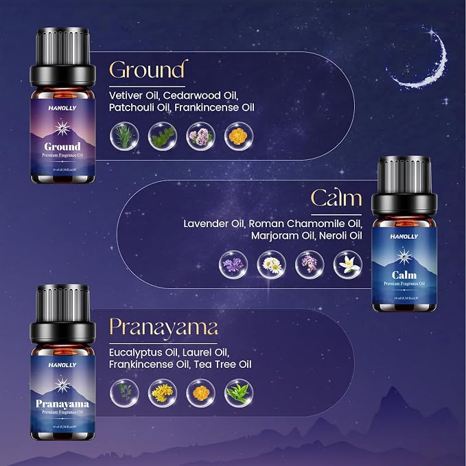 Meditation Essential Oils Set - Top6 Fragrance Oil Aromatherapy Essential Oils Kit for Diffuser, Waterless Diffuser, Candle Making - Ground, Calm, Pranayama, Focus, Release, Integrate Scents