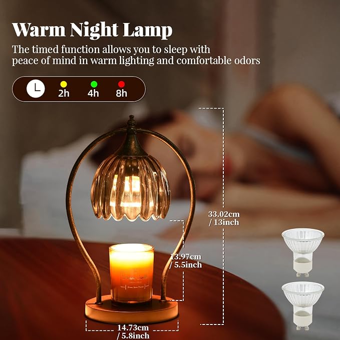 Candle Warmer Lamp, Vintage Dimmable Candle Warmer with Timer, Wax Melts Warmer for Jar Candles Birthday Gifts for Men & Women, House Warming Gifts New Home Decor for Bedroom Living Room, Gray Black