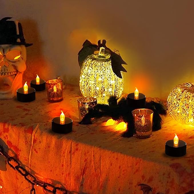 Tea Lights Battery Operated Candles LED Tea Lights Flameless Candles 200+ Hours Flickering Fake Tealights for Halloween, Christmas Aniversary Home Table Decor(Black, 100 Pack)