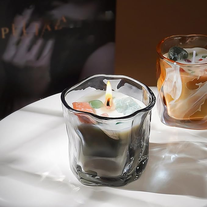 Scented Soy Candles with Crystals Inside Aromatherapy Candle for Women Positivity Energy Gift Mothers Days Birthday Gray