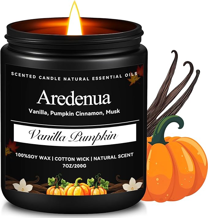 Vanilla Pumpkin Candle – Warm Holiday Pumpkin Scent, Christmas Winter Seasonal Candles for Home, Hand-Poured Soy Candle for Christmas Décor & Cozy Gifting
