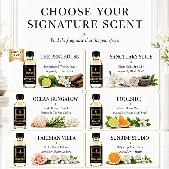 Signature Scents - Luxury Hotel Fragrances - Hotel Fragrance Oil - Diffuser Oil Blends for Aromatherapy (Parisian Villa) 4.05 Fl Oz (120ml)