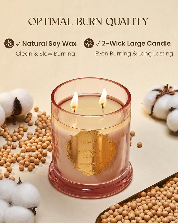 M&SENSE Summer Garden Rose Candle 12.7oz Romantic Gift 2 Wick | Natural Soy Wax, Non-Toxic, Romantic Rose Scent, Elegant Gift for Women