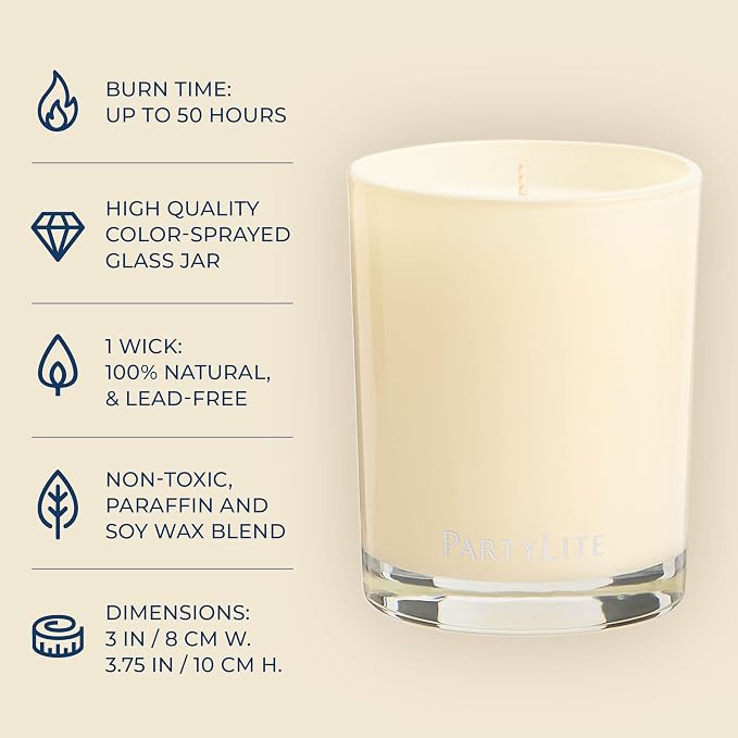 PartyLite Sun-Kissed Linen Escential Jar™ Candle, Scented with Notes of Jasmine Musk, Lily, Water Flowers & Citrus, 7.75oz 1-Wick Reusable Glass Jar, 50-Hour Burn, Aromatherapy Home Fragrance