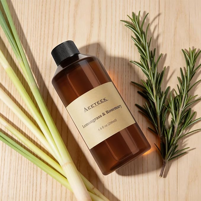 Reed Diffuser, Lemongrass Rosemary Fresh Ginger Scented Oil Refill with Diffuser Sticks, 6.8 Fl Oz (200ml) Essential Oil Diffuser for Bathroom, Elegant Fragrance for Room Decor